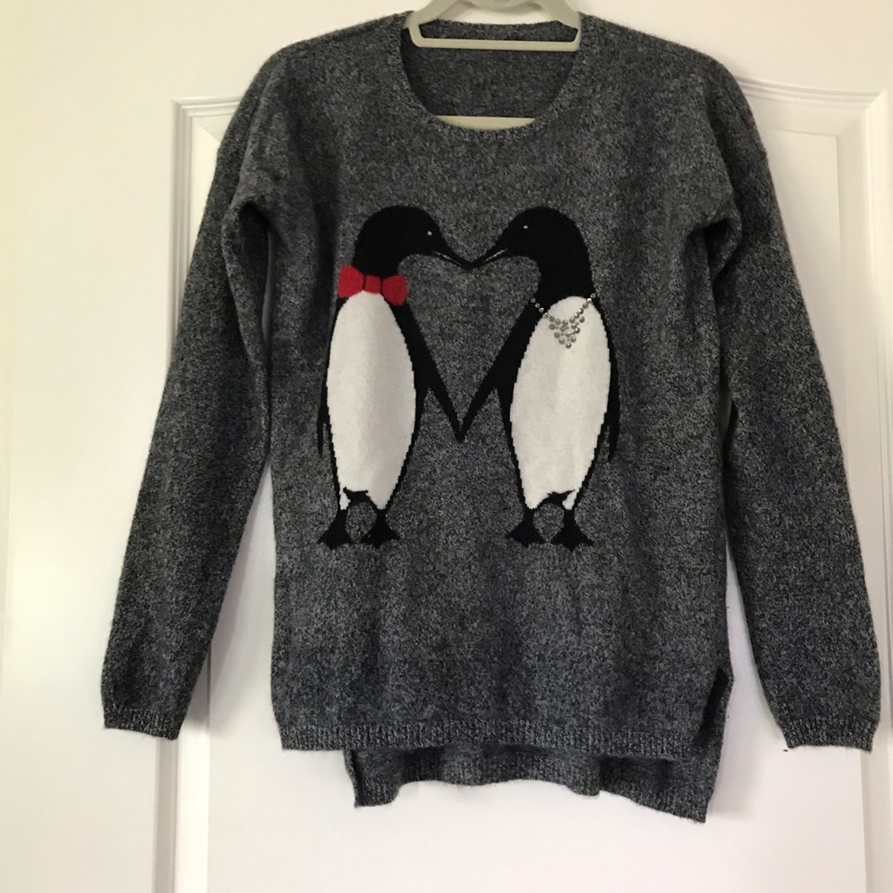 Oversized Cashmere love penguins kissing sweater